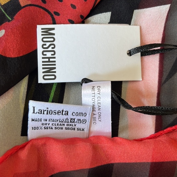 Moschino Silk Bear Strawberry Scarf 70”x180” Red and Black - Picture 7 of 7